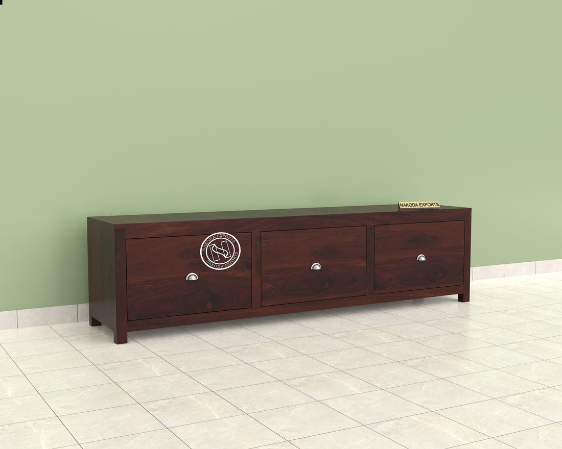 Dark Sheesham Wood 3 Drawer TV Cabinet