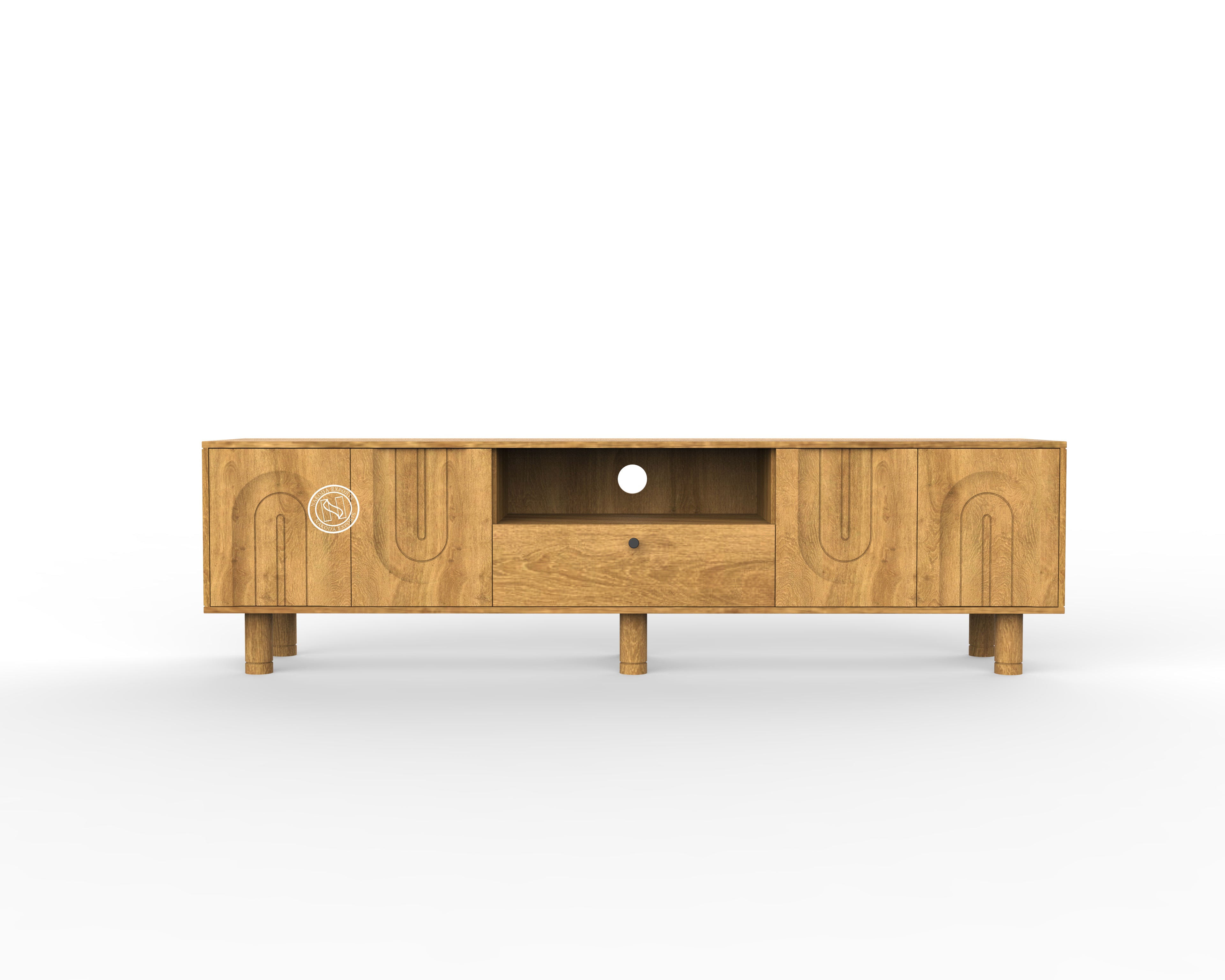 Modern Mango Wood TV Unit with Carved