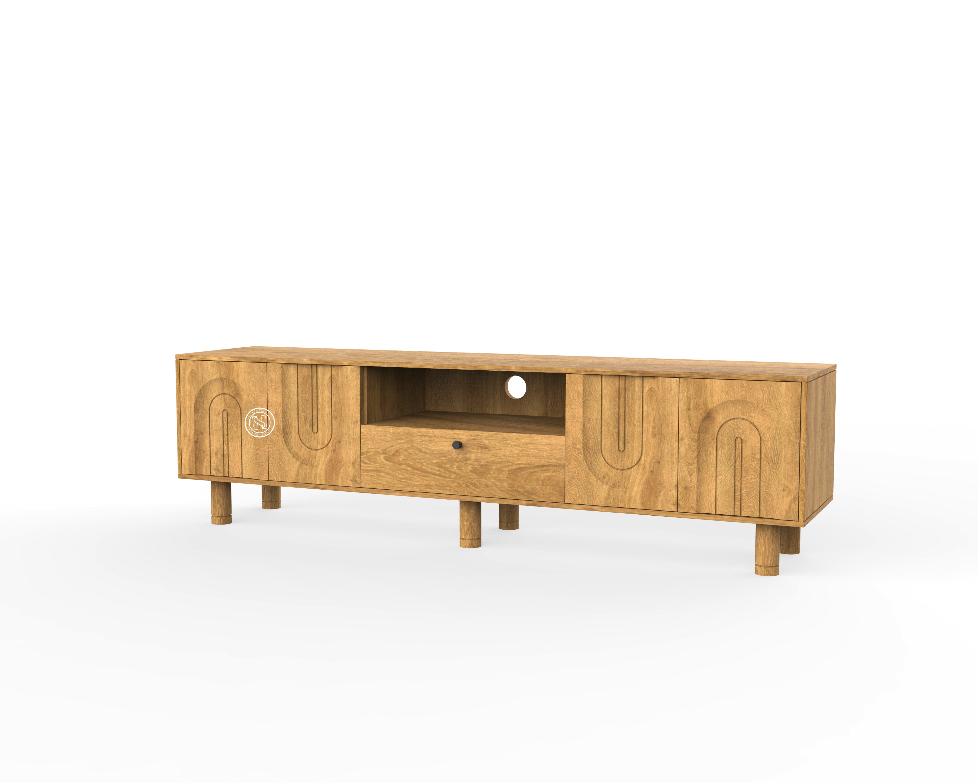 Modern Mango Wood TV Unit with Carved