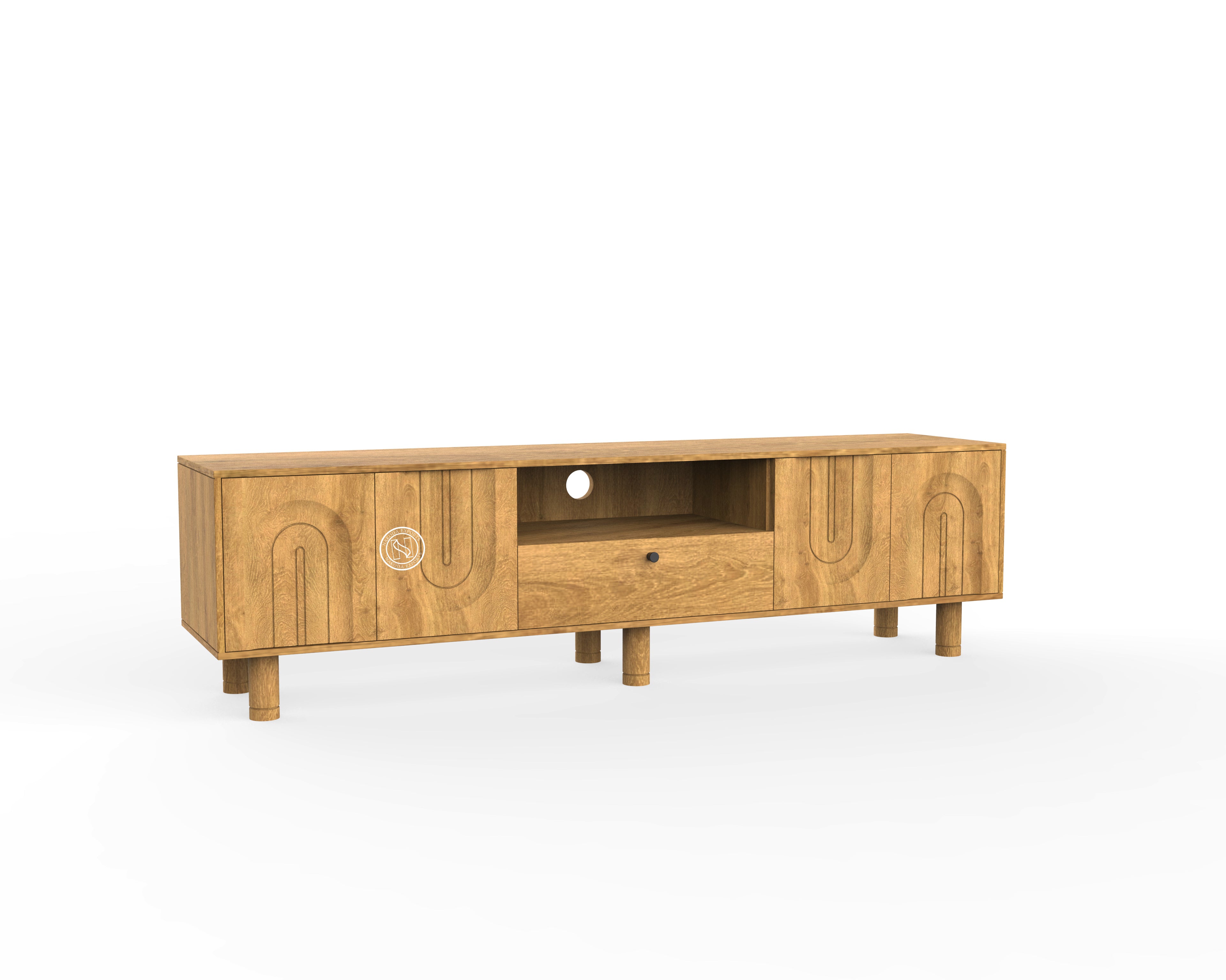 Modern Mango Wood TV Unit with Carved